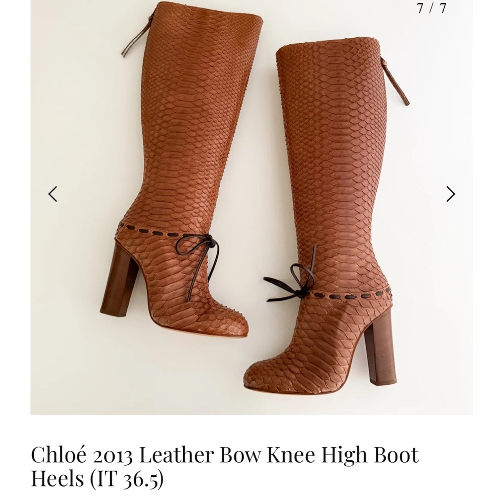 Chloe Leather Python Style Brown Heeled Boots - image 9